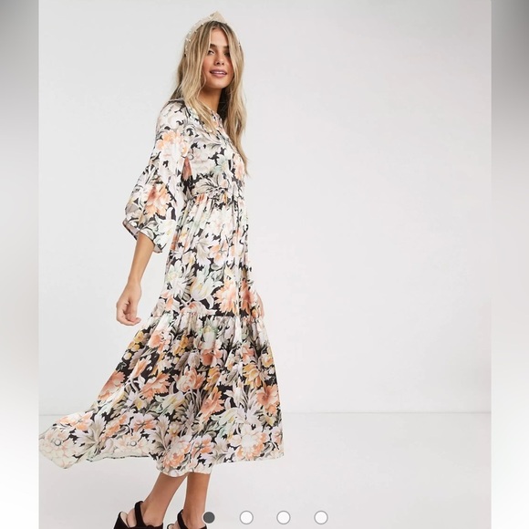NWT Hope & Ivy ditsy maxi dress with kimono ruffle sleeve size 10 - Picture 1 of 13